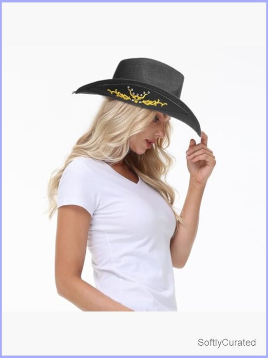 Straw Cowboy Hat Wide Brim Shapeable Adjustable Unisex Western Sun Protection main image 5